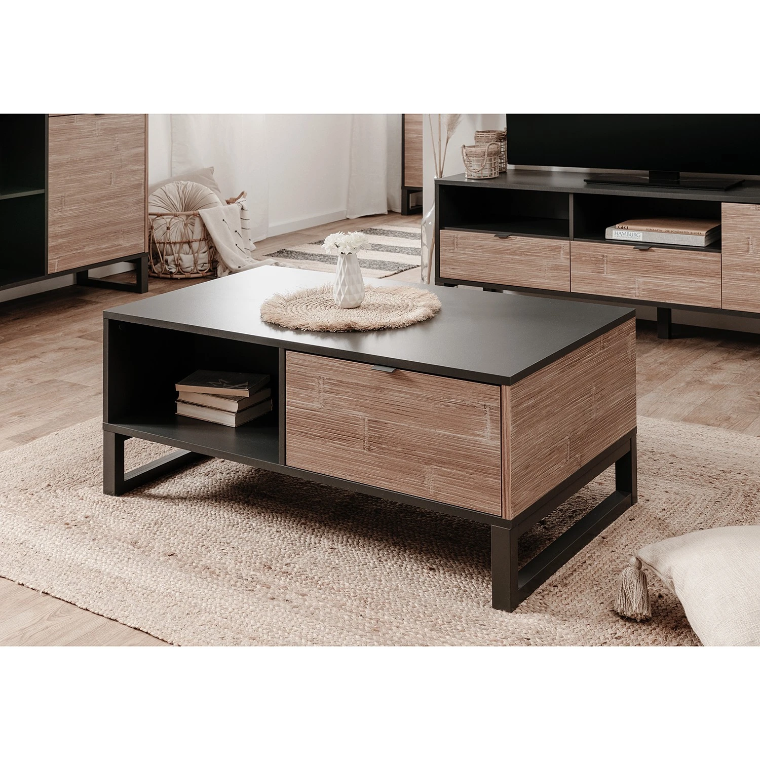 Loftscape Couchtisch Mid West - Anthrazit / Bambus Dekor 2 Loftscape Couchtisch Mid West - Anthrazit / Bambus Dekor – Bild 2