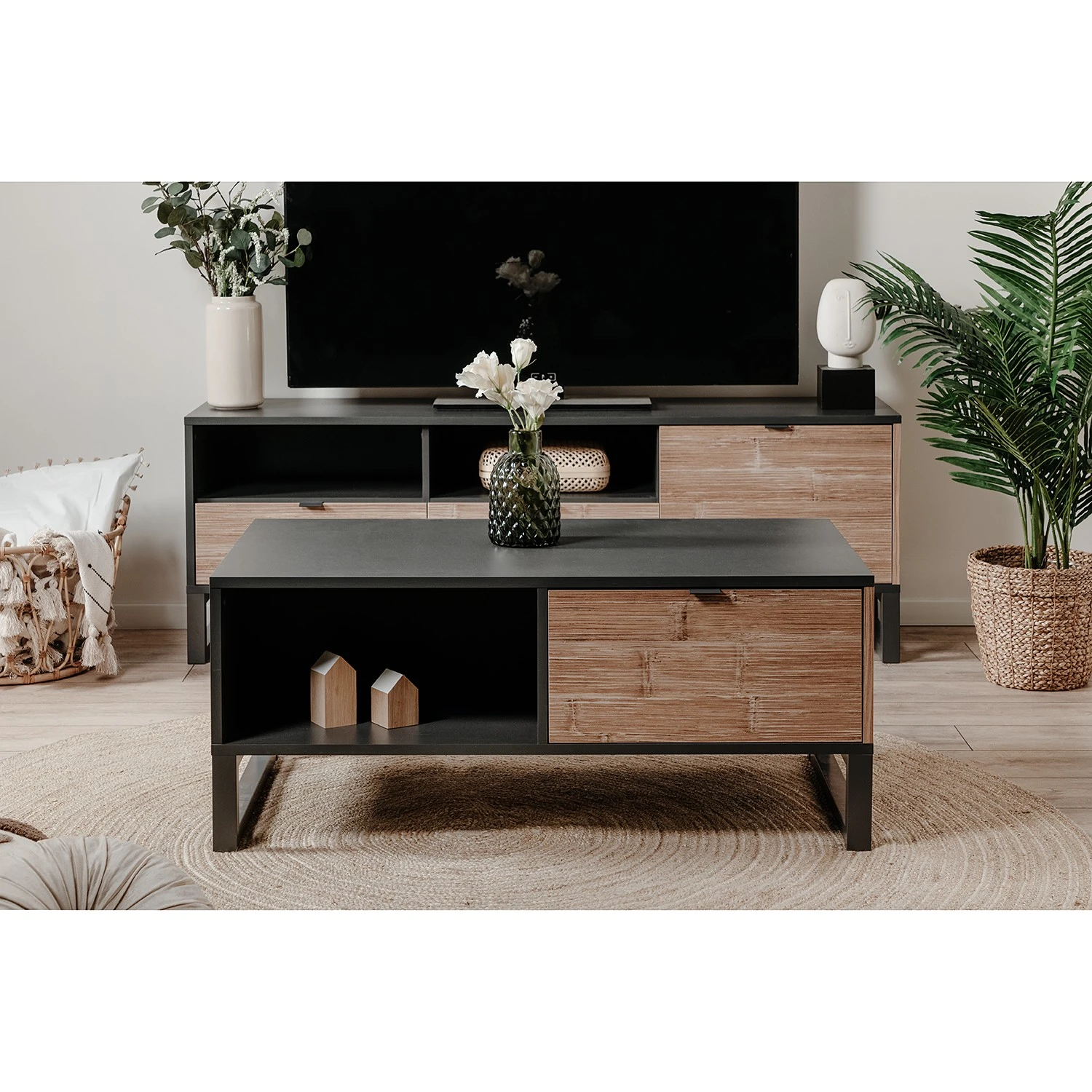 Loftscape Couchtisch Mid West - Anthrazit / Bambus Dekor 3 Loftscape Couchtisch Mid West - Anthrazit / Bambus Dekor – Bild 3