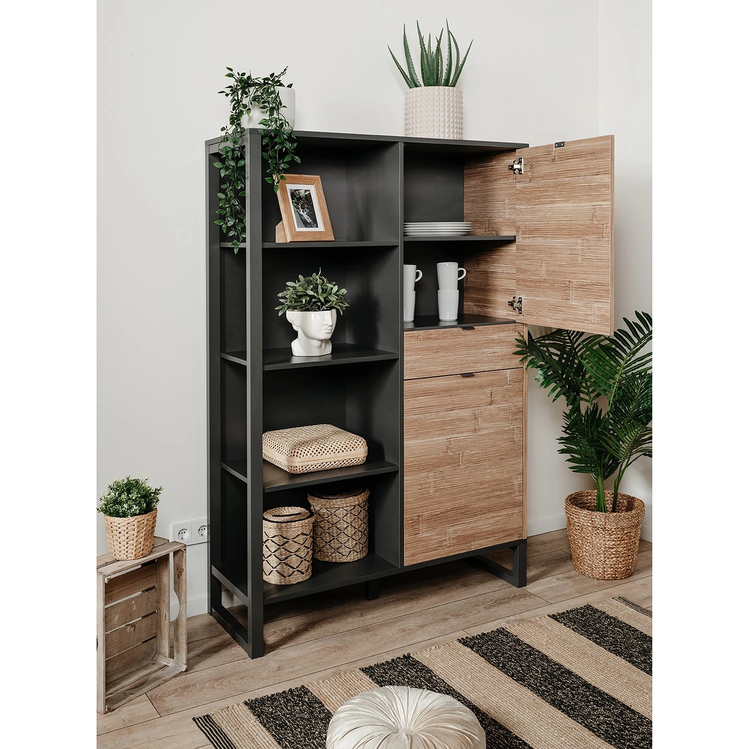 Loftscape Schrank Mid West - Bambus Dekor / Anthrazit 4 Loftscape Schrank Mid West - Bambus Dekor / Anthrazit – Bild 4