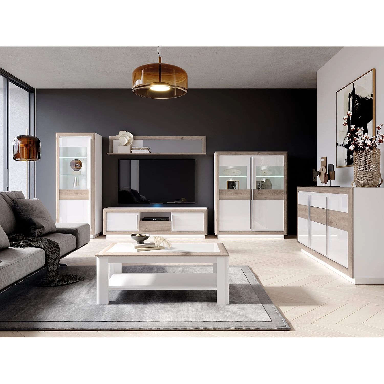 Loftscape Standvitrine Wilander - Inkl. Beleuchtung - Hochglanz Weiß / Eiche Nelson Dekor 3 Loftscape Standvitrine Wilander - Inkl. Beleuchtung - Hochglanz Weiß / Eiche Nelson Dekor – Bild 3