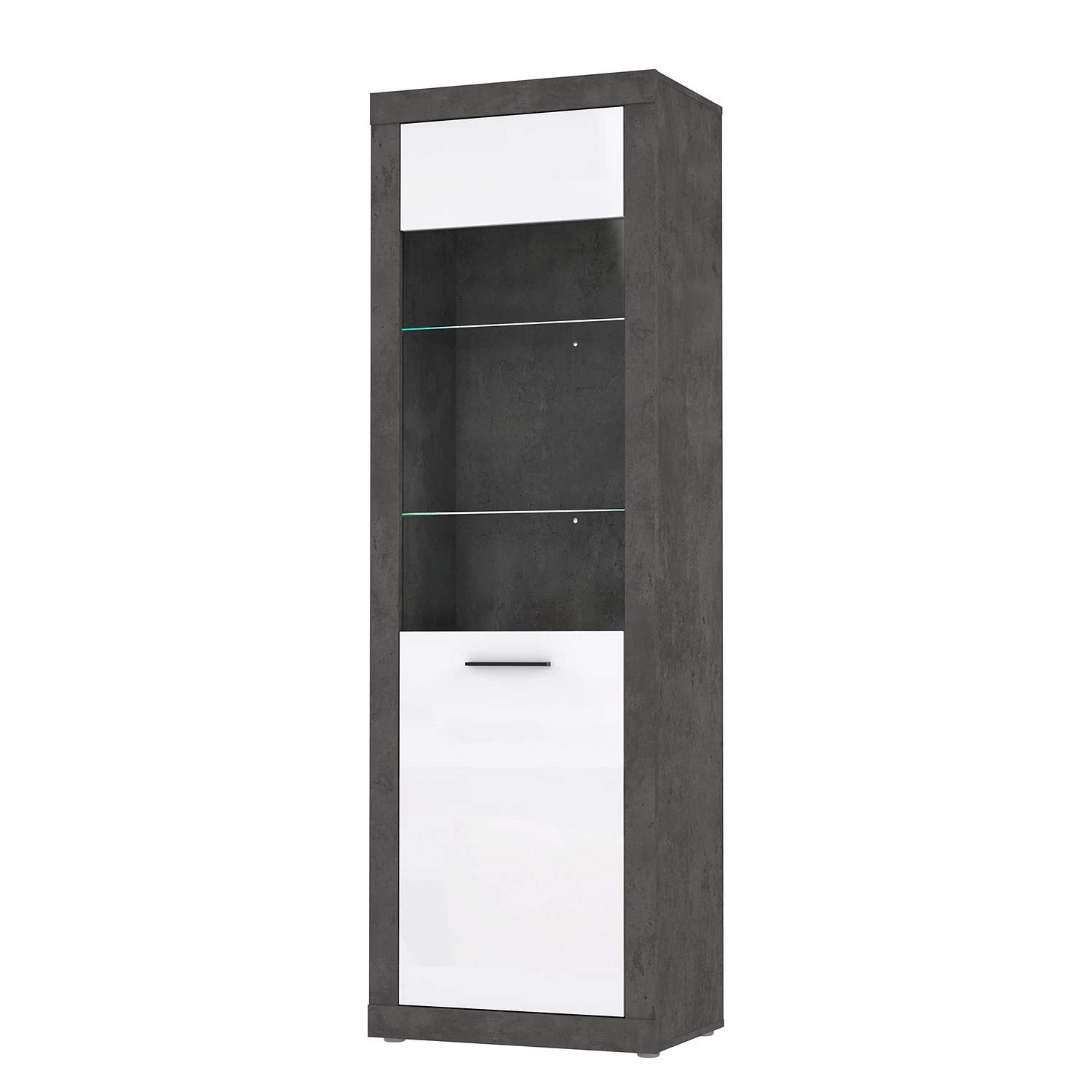 Loftscape Standvitrine Vetras - Hochglanz Weiß / Beton Dekor 1 Loftscape Standvitrine Vetras - Hochglanz Weiß / Beton Dekor