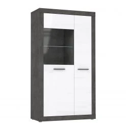 Loftscape Vitrinenschrank Vetras - Hochglanz Weiß / Beton Dekor