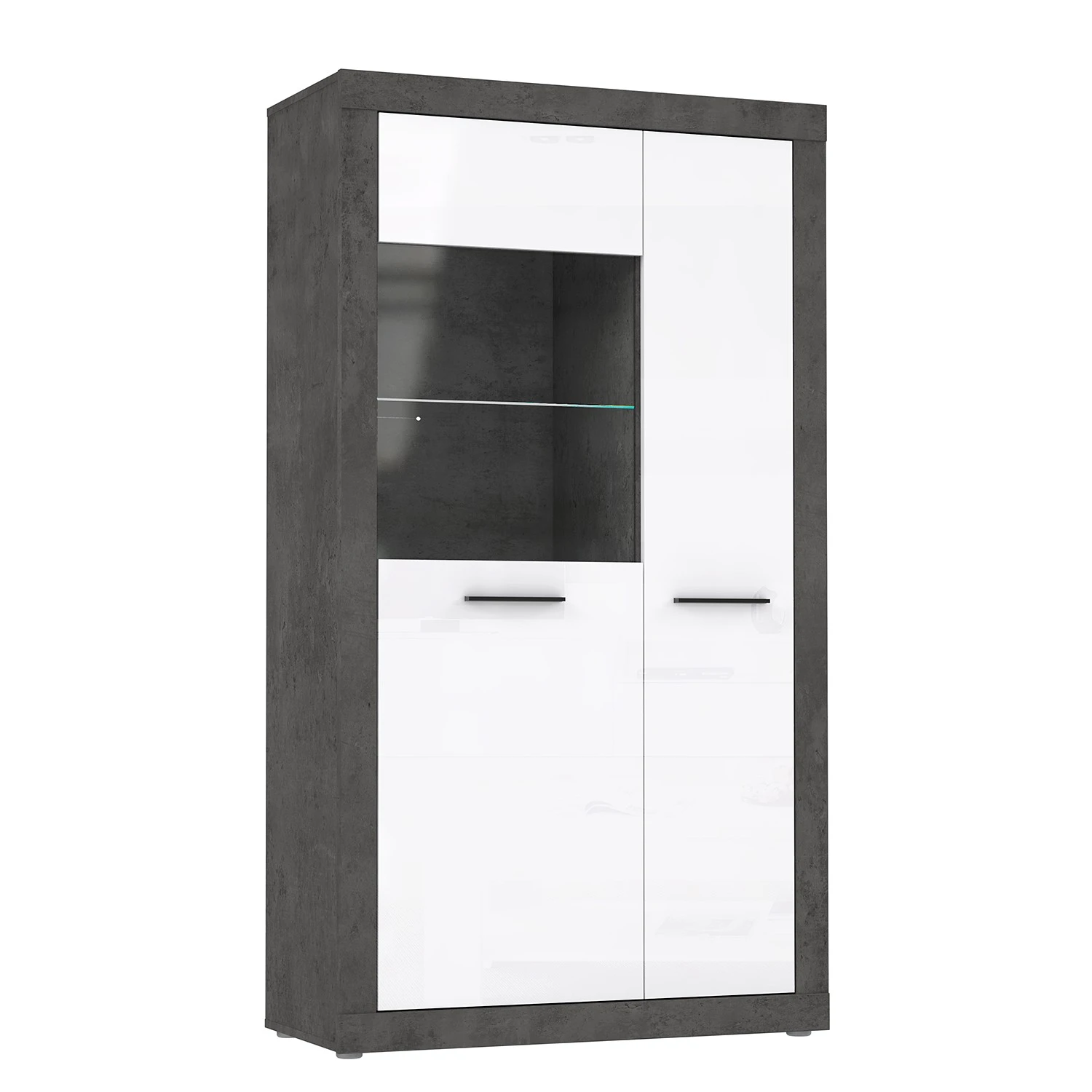 Loftscape Vitrinenschrank Vetras - Hochglanz Weiß / Beton Dekor 1 Loftscape Vitrinenschrank Vetras - Hochglanz Weiß / Beton Dekor