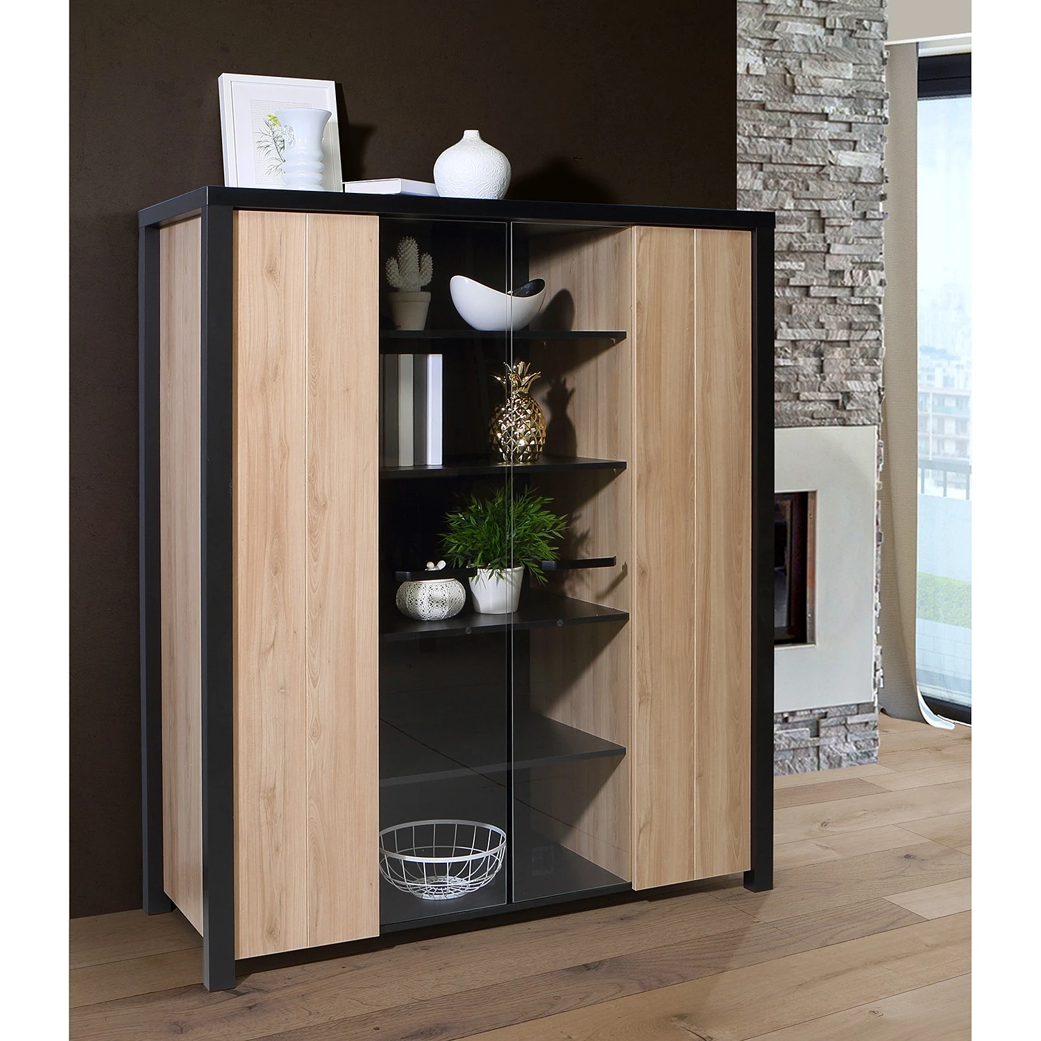 Red Living Highboard Westlock II - Esche Dekor / Schwarz 2 Red Living Highboard Westlock II - Esche Dekor / Schwarz – Bild 2