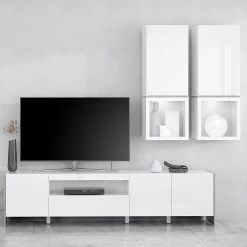 Loftscape Wohnwand Urban I (3-teilig) - Inkl. Beleuchtung - Weiß / Eiche Grau Dekor