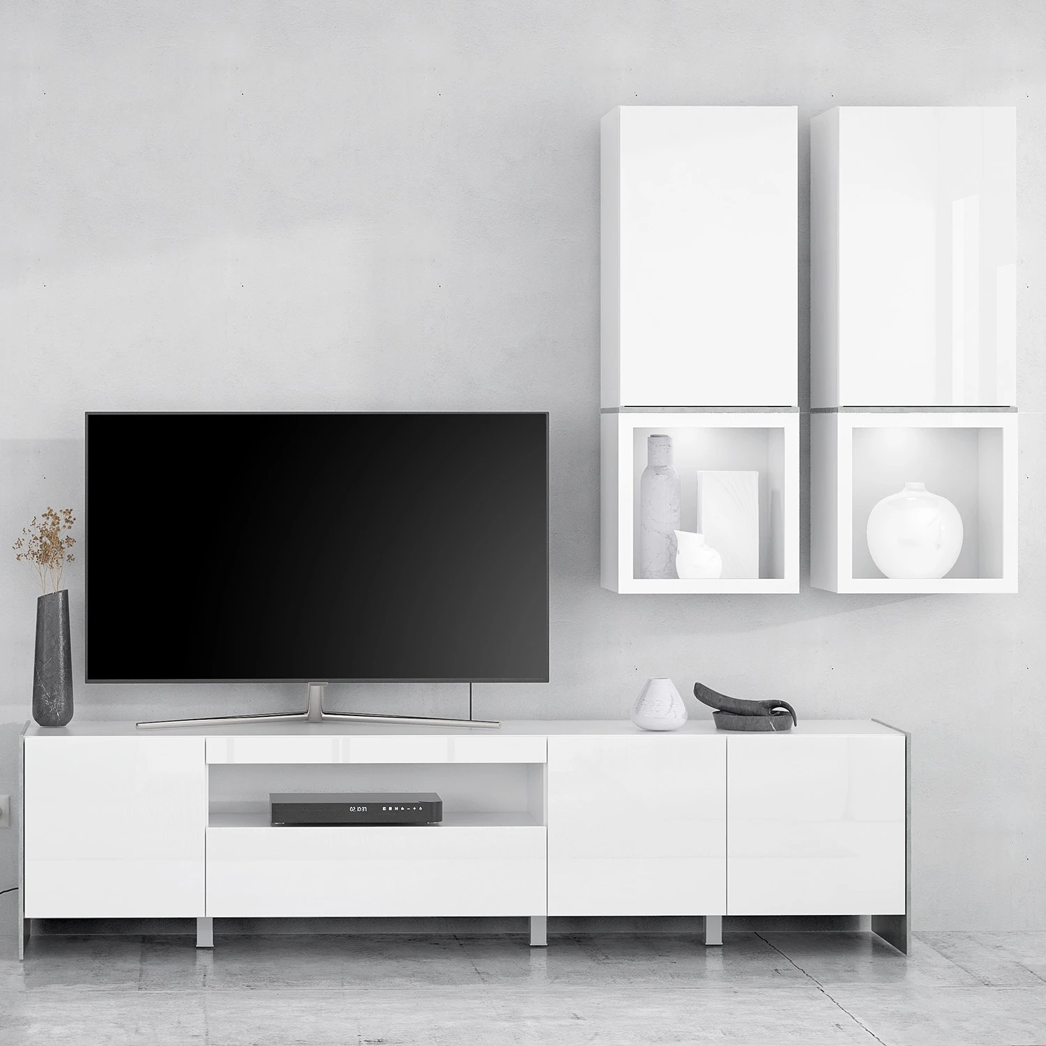 Loftscape Wohnwand Urban I (3-teilig) - Inkl. Beleuchtung - Weiß / Eiche Grau Dekor 1 Loftscape Wohnwand Urban I (3-teilig) - Inkl. Beleuchtung - Weiß / Eiche Grau Dekor