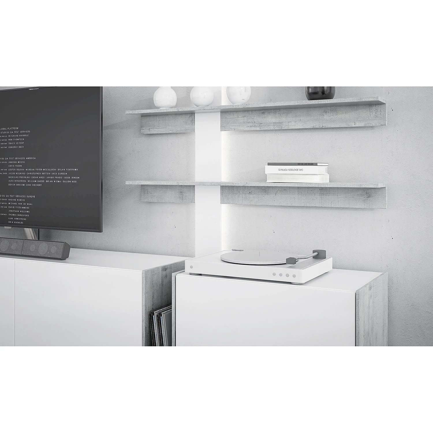 Loftscape Wohnwand Urban II (3-teilig) - Inkl. Beleuchtung - Weiß / Eiche Grau Dekor 7 Loftscape Wohnwand Urban II (3-teilig) - Inkl. Beleuchtung - Weiß / Eiche Grau Dekor – Bild 7