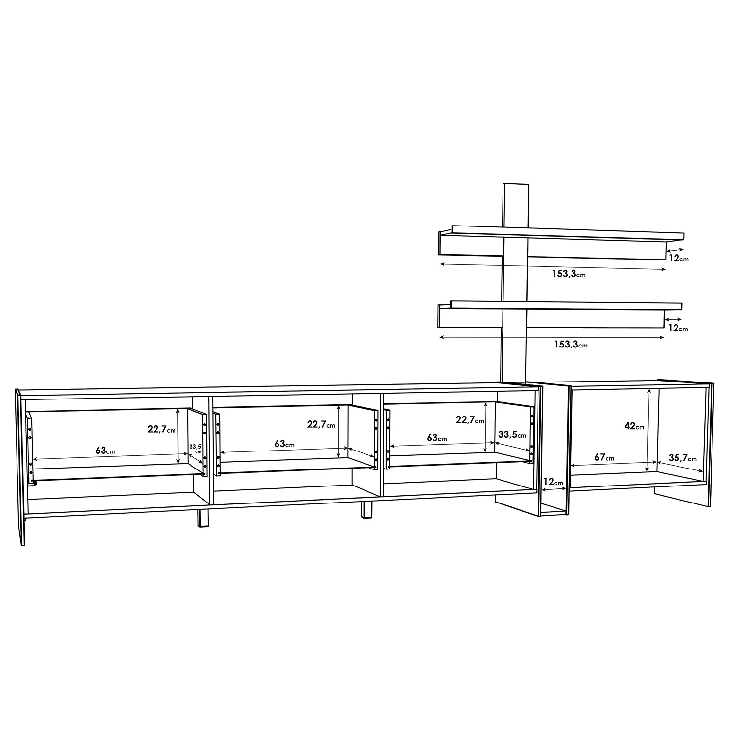 Loftscape Wohnwand Urban II (3-teilig) - Inkl. Beleuchtung - Weiß / Eiche Grau Dekor 9 Loftscape Wohnwand Urban II (3-teilig) - Inkl. Beleuchtung - Weiß / Eiche Grau Dekor – Bild 9
