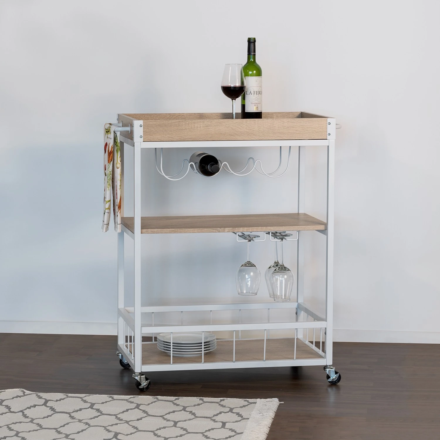 WENKO Servierwagen Rustico - Eiche Sonoma Dekor / Weiß 2 WENKO Servierwagen Rustico - Eiche Sonoma Dekor / Weiß – Bild 2