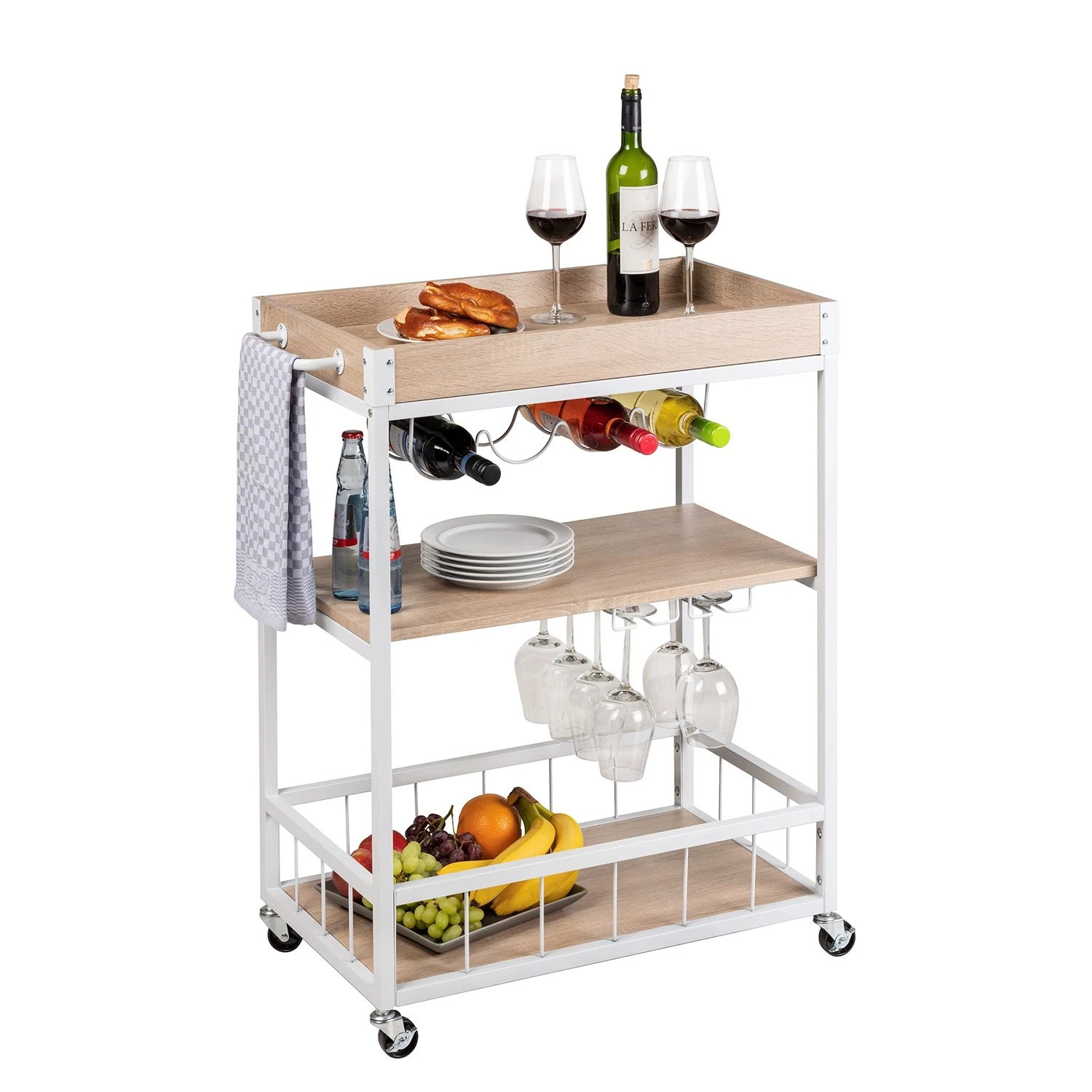 WENKO Servierwagen Rustico - Eiche Sonoma Dekor / Weiß 3 WENKO Servierwagen Rustico - Eiche Sonoma Dekor / Weiß – Bild 3