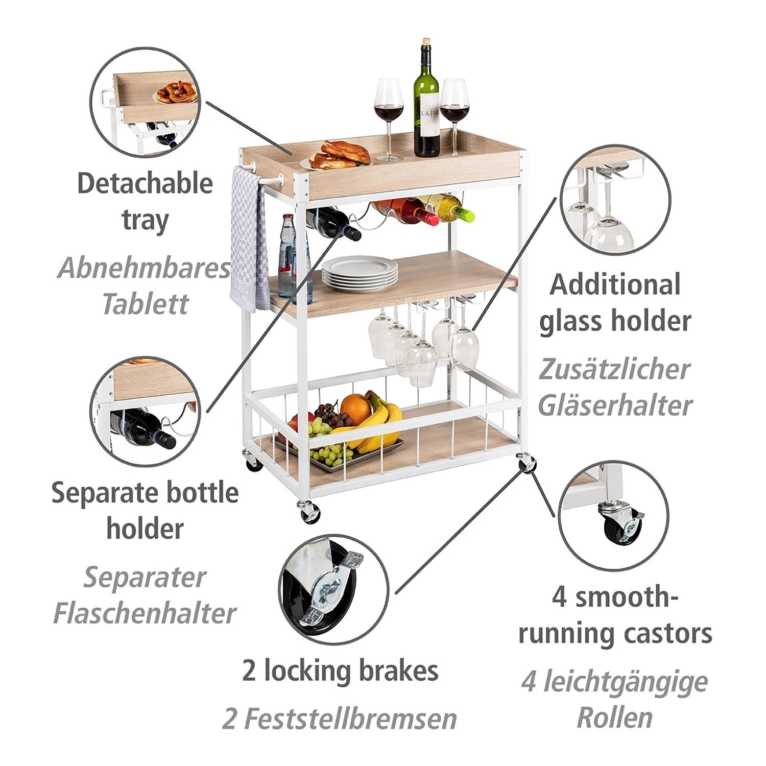 WENKO Servierwagen Rustico - Eiche Sonoma Dekor / Weiß 7 WENKO Servierwagen Rustico - Eiche Sonoma Dekor / Weiß – Bild 7