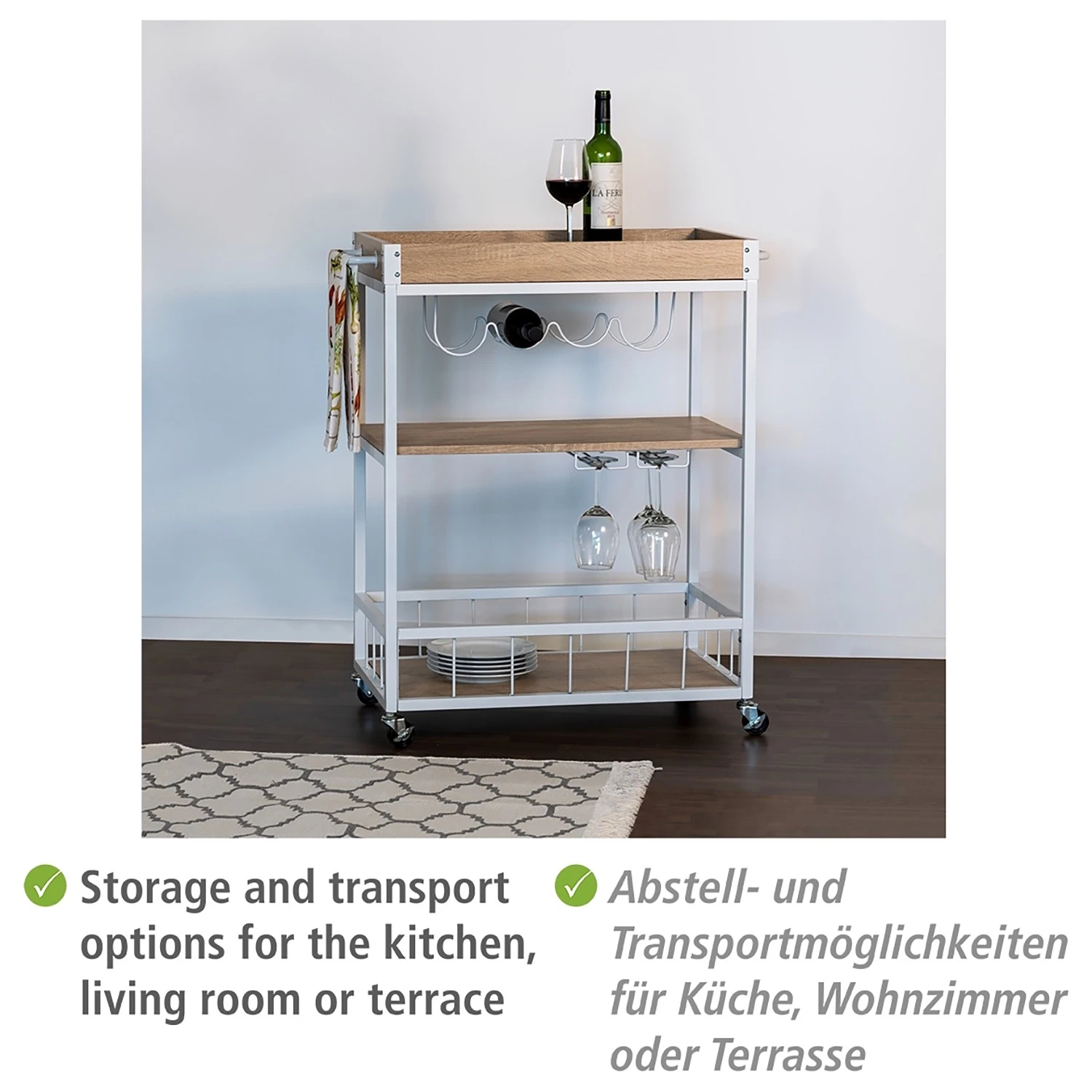 WENKO Servierwagen Rustico - Eiche Sonoma Dekor / Weiß 9 WENKO Servierwagen Rustico - Eiche Sonoma Dekor / Weiß – Bild 9