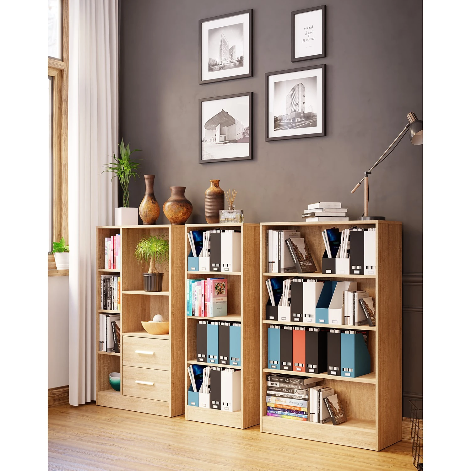 Fredriks Regalwand Wardell (3-teilig) - Eiche Sonoma Dekor 2 Fredriks Regalwand Wardell (3-teilig) - Eiche Sonoma Dekor – Bild 2