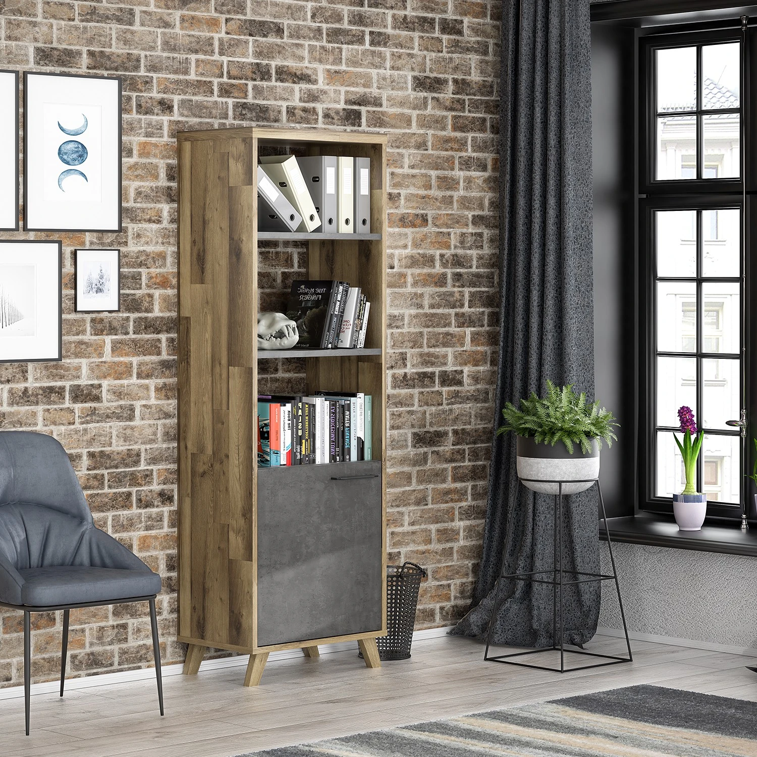 Fredriks Büroregal Winster - Asteiche Dekor / Beton Dekor 2 Fredriks Büroregal Winster - Asteiche Dekor / Beton Dekor – Bild 2