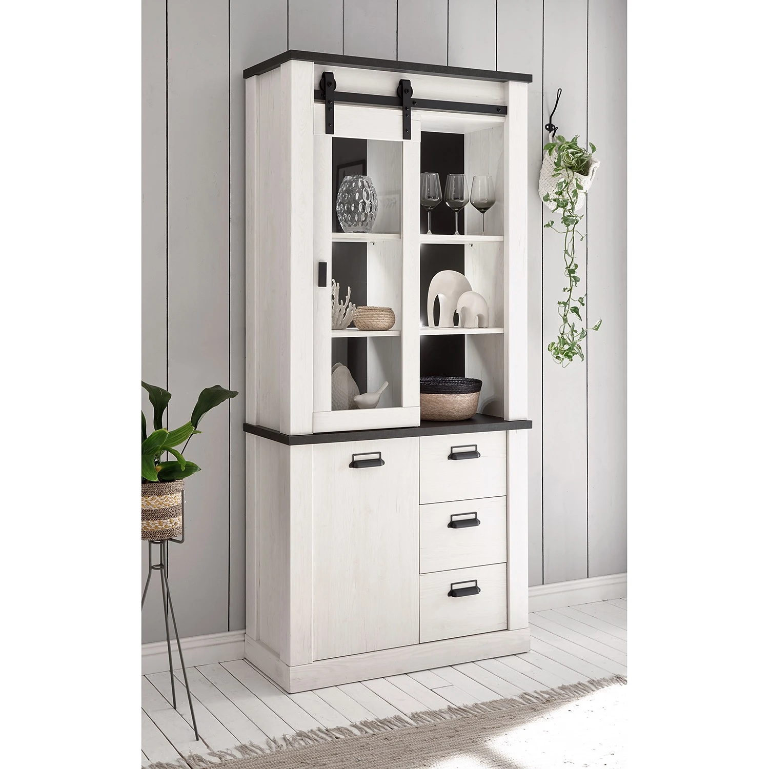 Ridgevalley Wohnwand Shutter IV (4-teilig) - Pinie Weiß Dekor 4 Ridgevalley Wohnwand Shutter IV (4-teilig) - Pinie Weiß Dekor – Bild 4