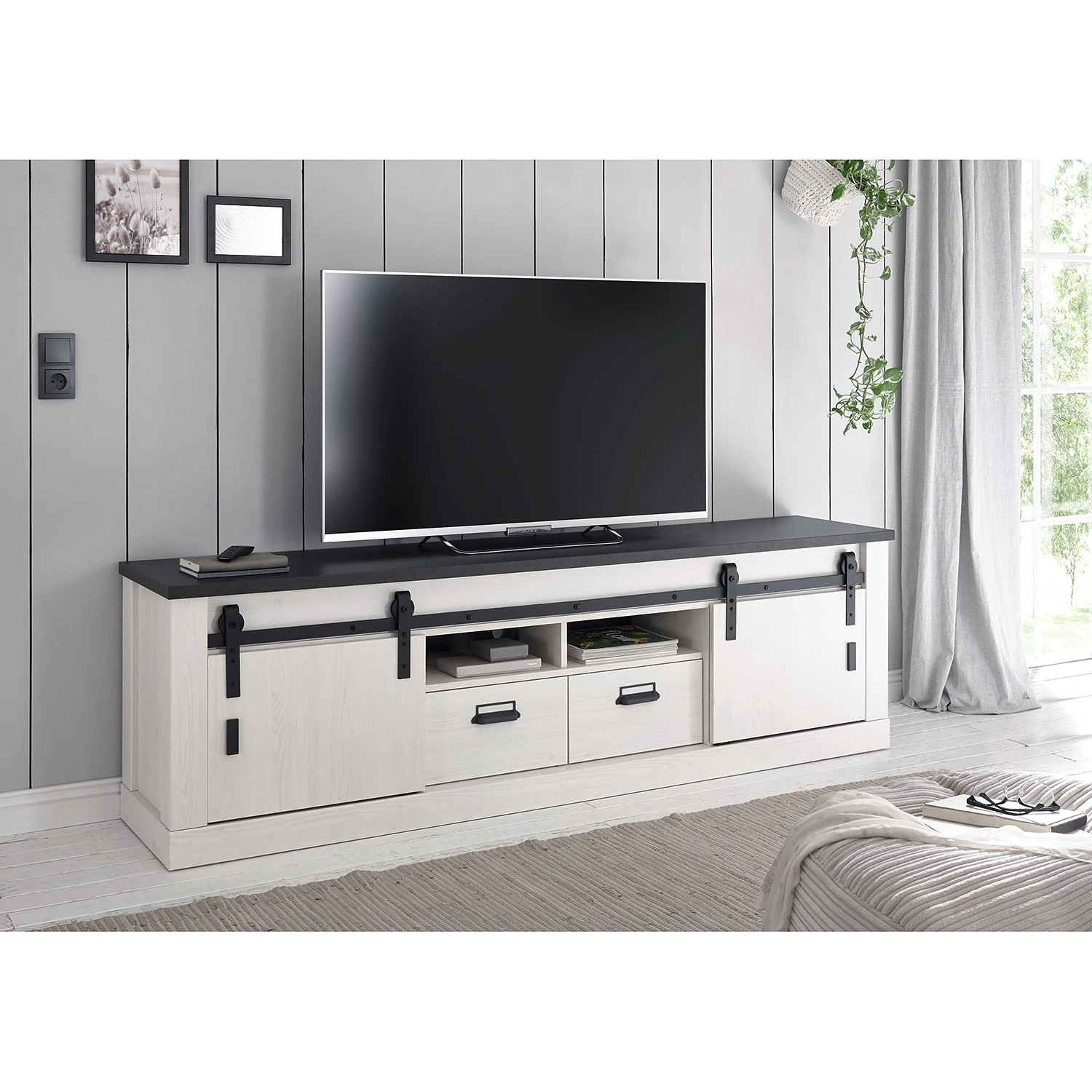 Ridgevalley Wohnwand Shutter II (3-teilig) - Pinie Weiß Dekor 3 Ridgevalley Wohnwand Shutter II (3-teilig) - Pinie Weiß Dekor – Bild 3