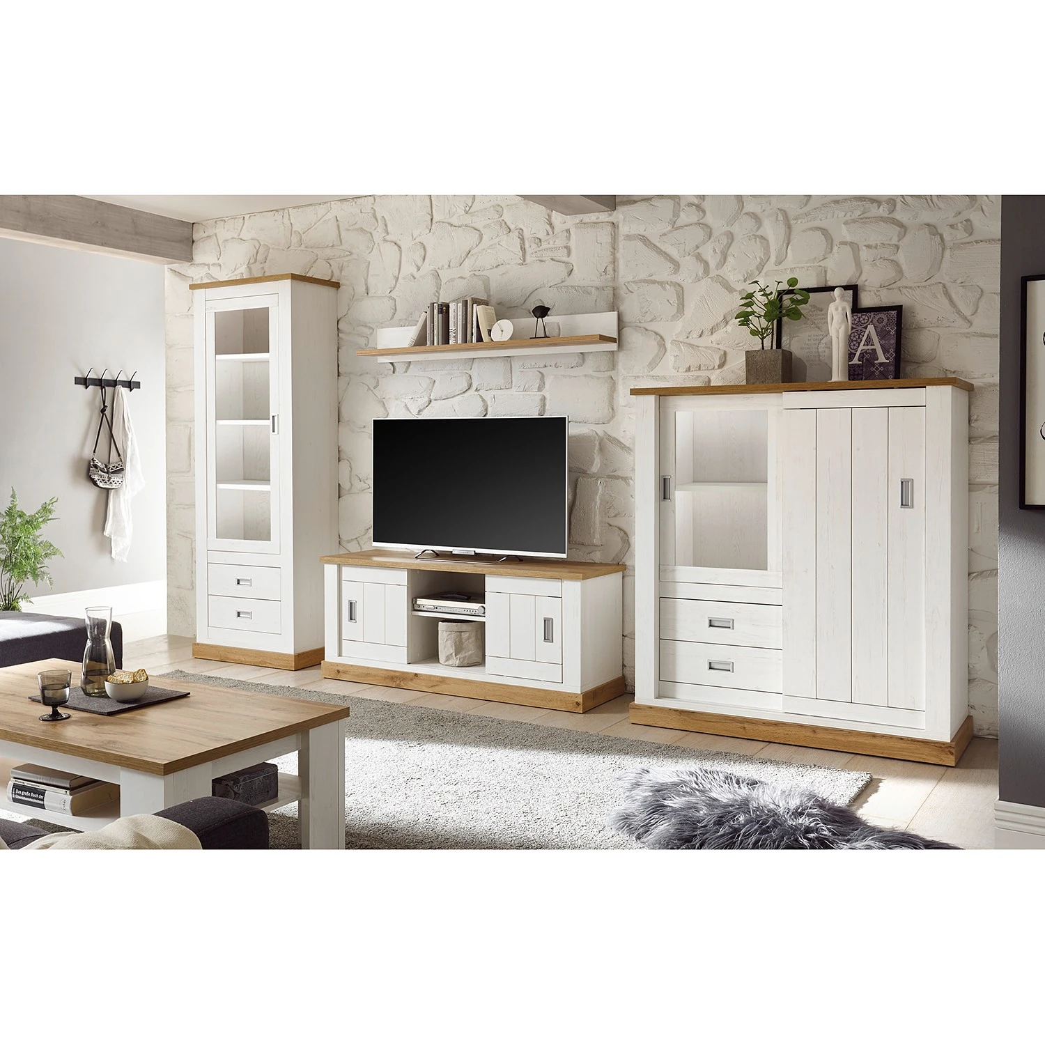 Ridgevalley Wohnwand Ollezy II (4-teilig) - Pinie Weiß Dekor / Eiche Wotan Dekor 12 Ridgevalley Wohnwand Ollezy II (4-teilig) - Pinie Weiß Dekor / Eiche Wotan Dekor – Bild 12