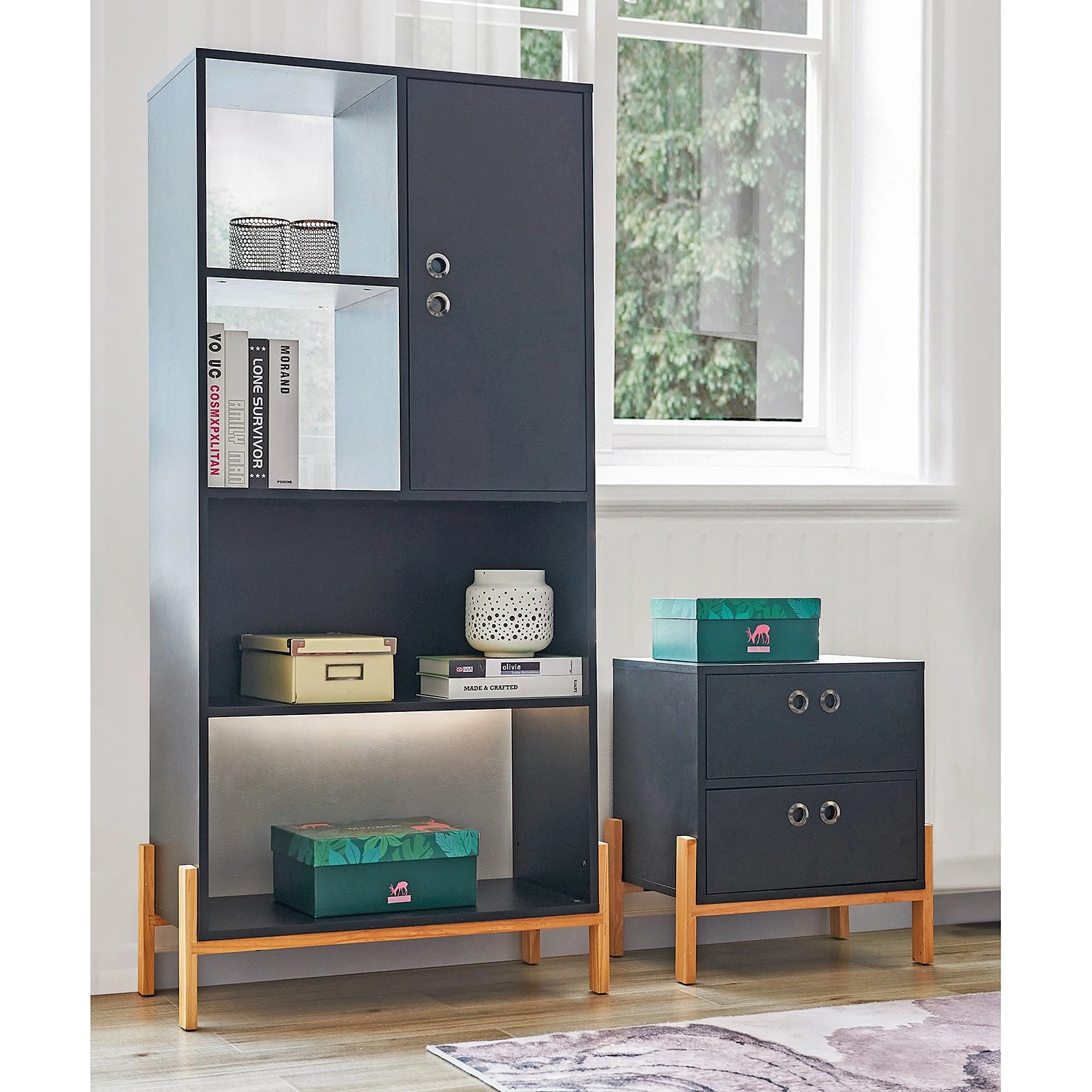 Norrwood Beistelltisch Caborn - Schwarz / Pinie 2 Norrwood Beistelltisch Caborn - Schwarz / Pinie – Bild 2