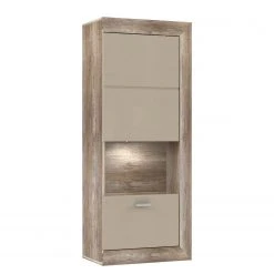 Loftscape Hängevitrine Verdille - Hochglanz Beige / Eiche Antik Dekor