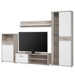 Loftscape Wohnwand Union City (4-teilig) - Inkl. Beleuchtung - Matt Weiß / Sandeiche Dekor