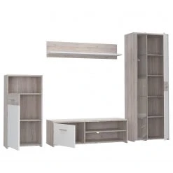 Loftscape Wohnwand Union City (4-teilig) - Inkl. Beleuchtung - Matt Weiß / Sandeiche Dekor -Wohnzimmermöbel boutique en ligne 1000356733 220603 031 DETAILS P000000001000356733