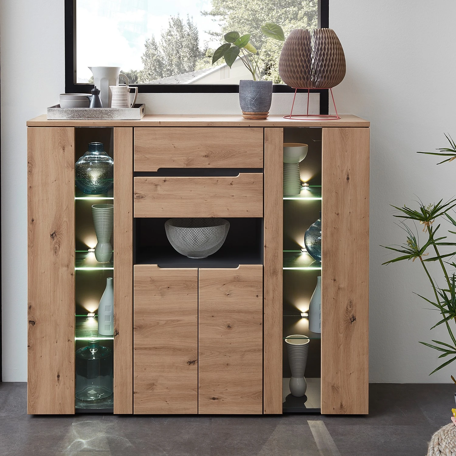 Loftscape Highboard Moosic - Inkl. Beleuchtung - Eiche Artisan Dekor / Graphit 2 Loftscape Highboard Moosic - Inkl. Beleuchtung - Eiche Artisan Dekor / Graphit – Bild 2