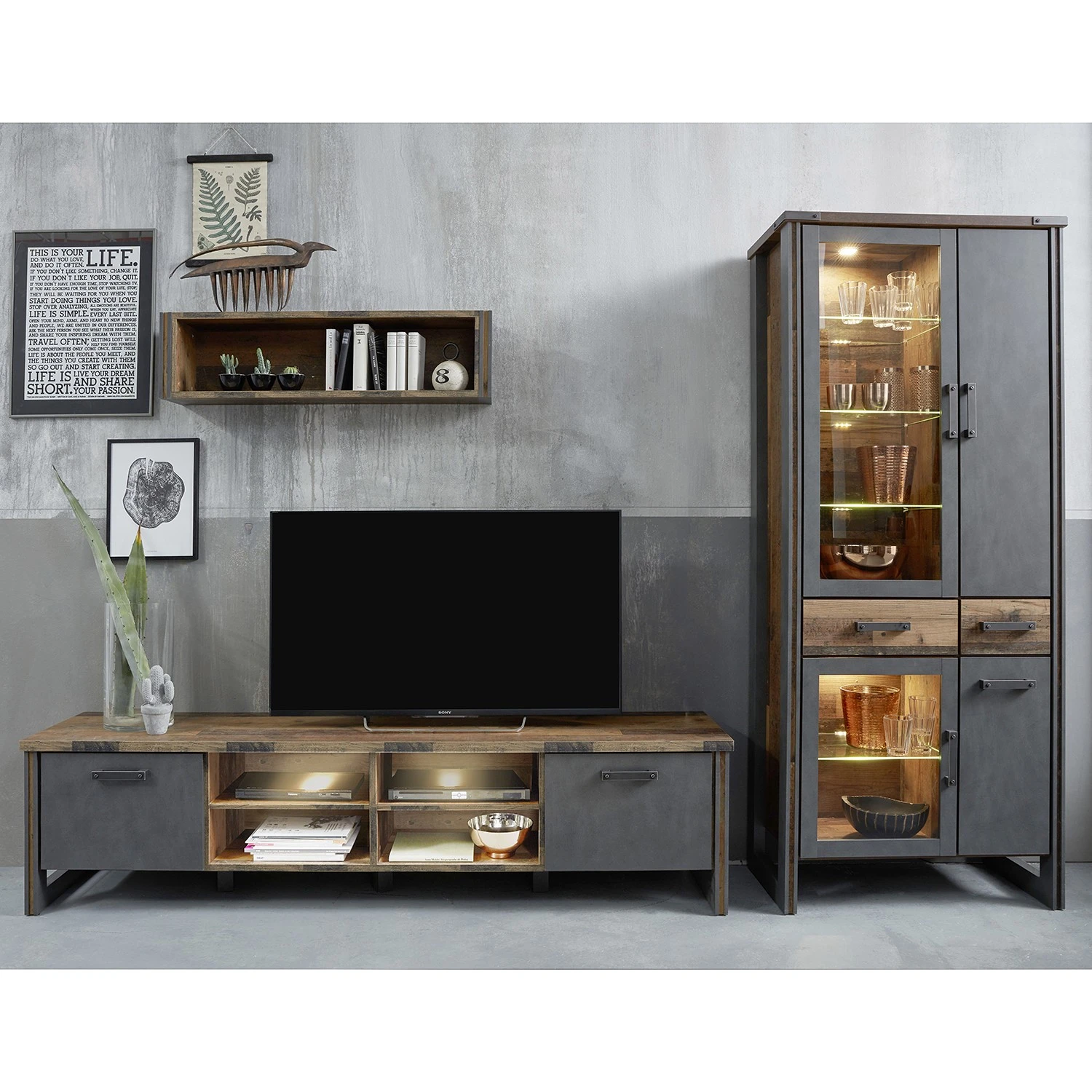 Trendteam Wohnwand Prime II (3-teilig) - Beton Dekor / Altholz Dekor 1 Trendteam Wohnwand Prime II (3-teilig) - Beton Dekor / Altholz Dekor