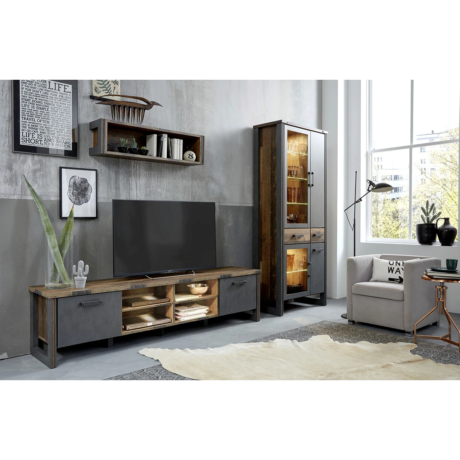 Trendteam Wohnwand Prime II (3-teilig) - Beton Dekor / Altholz Dekor 2 Trendteam Wohnwand Prime II (3-teilig) - Beton Dekor / Altholz Dekor – Bild 2