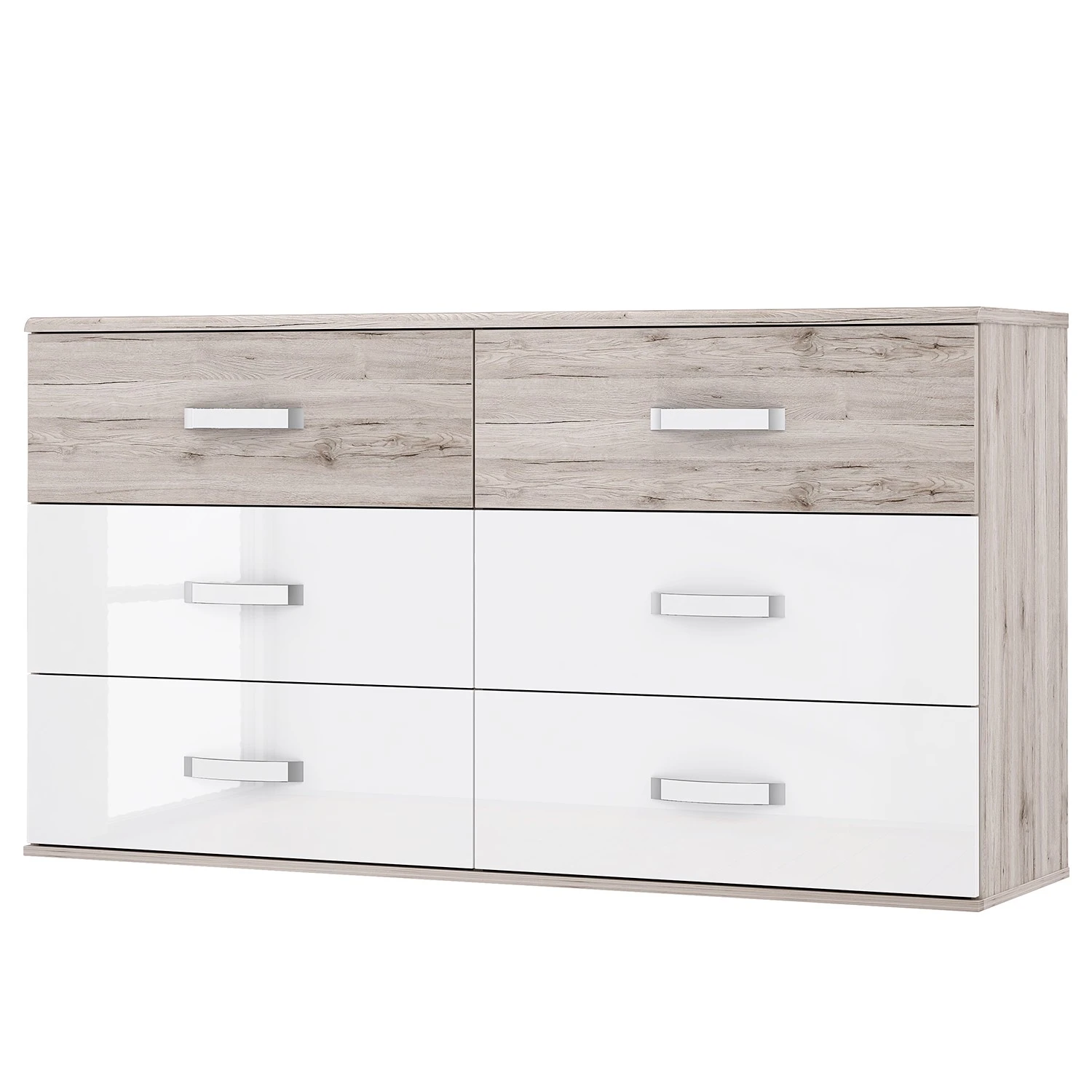 Loftscape Kommode Asperen - Sandeiche Dekor / Hochglanz Weiß - Breite: 150 cm 1 Loftscape Kommode Asperen - Sandeiche Dekor / Hochglanz Weiß - Breite: 150 cm