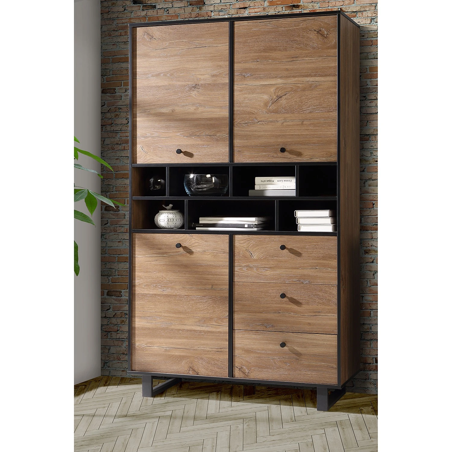 Red Living Highboard Trylith - Eiche Rustikal Dekor / Schwarz 2 Red Living Highboard Trylith - Eiche Rustikal Dekor / Schwarz – Bild 2