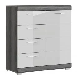 Loftscape Kommode Sarai II - Hochglanz Weiß / Eiche Grau Dekor