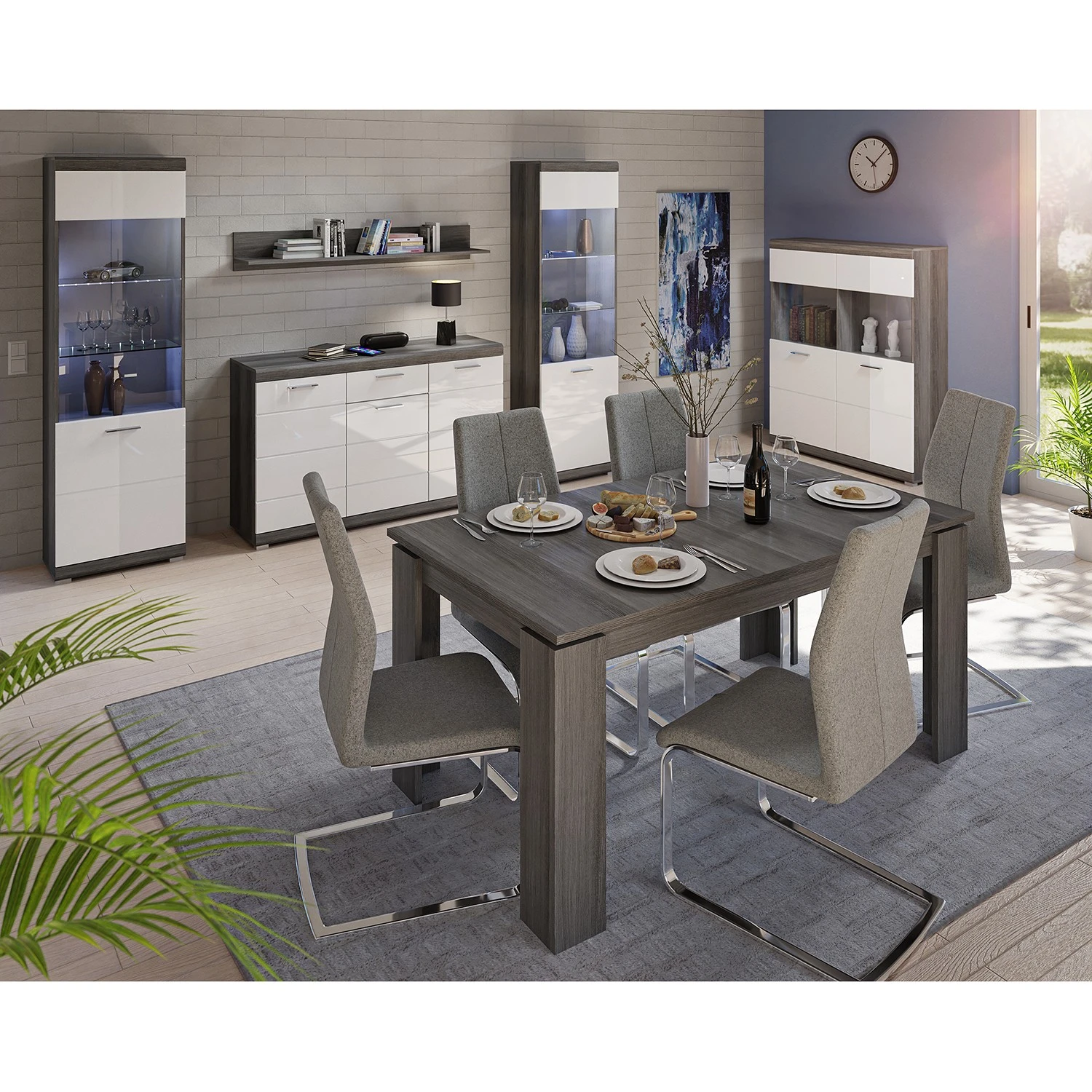 Loftscape Standvitrine Sarai - Hochglanz Weiß / Eiche Grau Dekor 2 Loftscape Standvitrine Sarai - Hochglanz Weiß / Eiche Grau Dekor – Bild 2