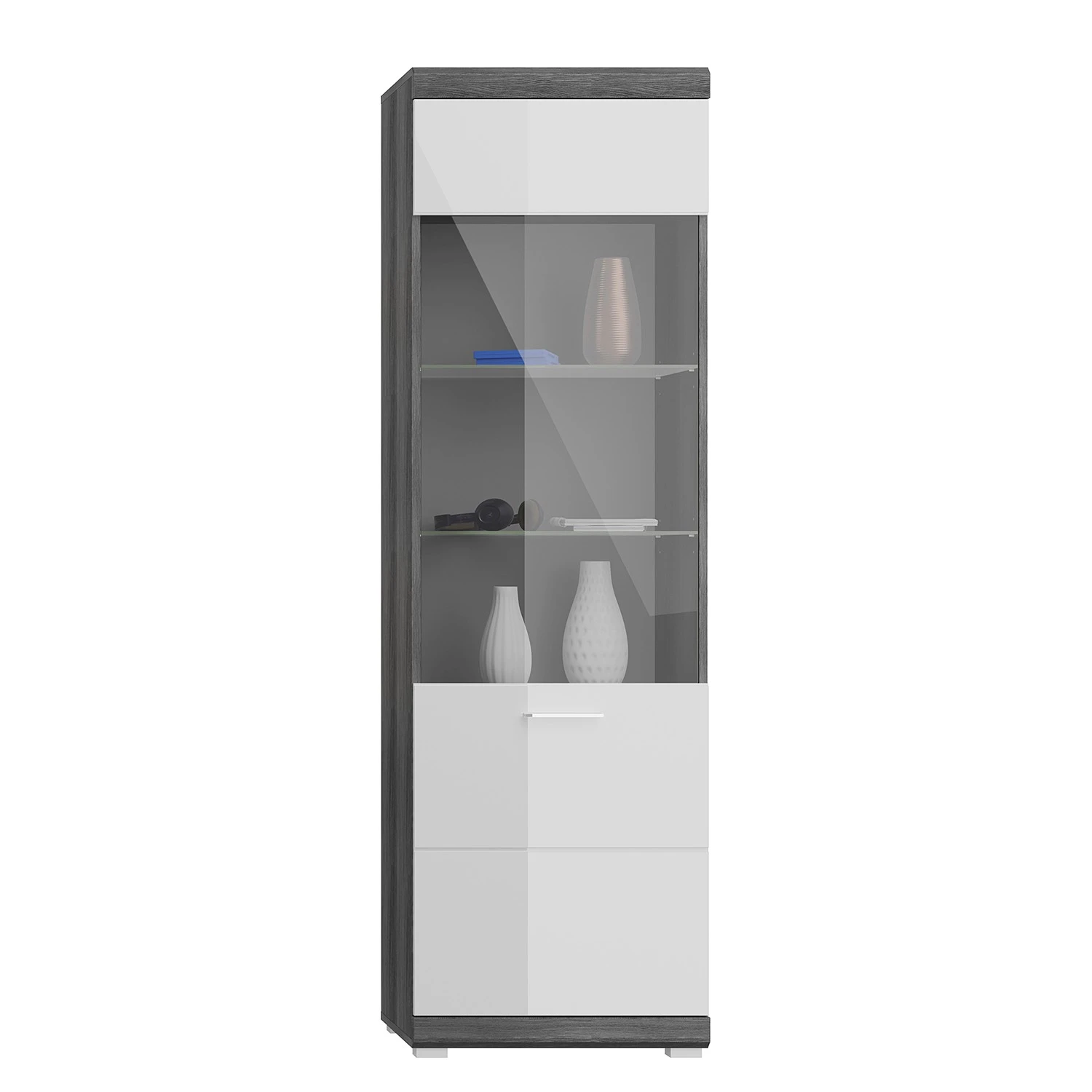 Loftscape Standvitrine Sarai - Hochglanz Weiß / Eiche Grau Dekor 3 Loftscape Standvitrine Sarai - Hochglanz Weiß / Eiche Grau Dekor – Bild 3