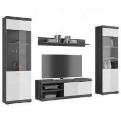 Loftscape Wohnwand Sarai II (4-teilig) - Hochglanz Weiß / Eiche Grau Dekor