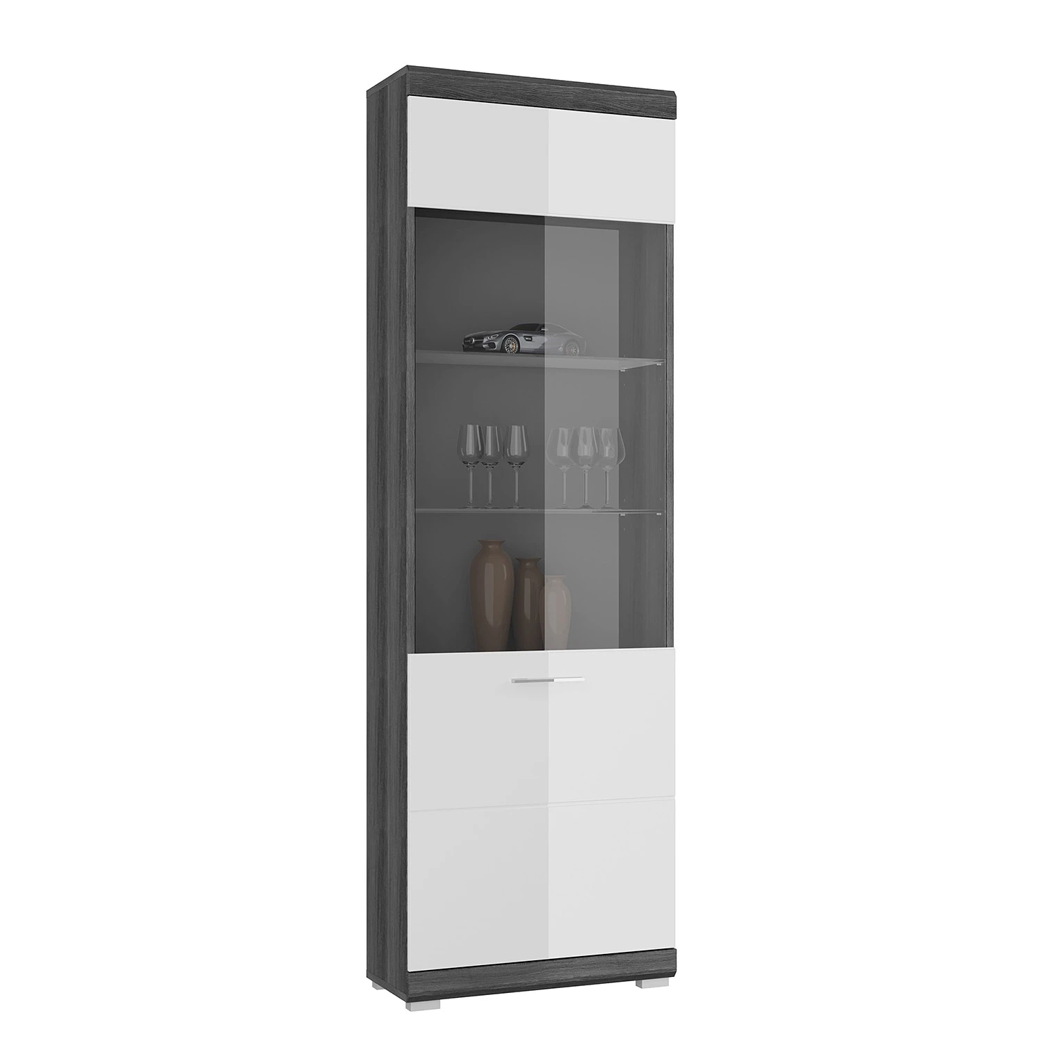 Loftscape Wohnwand Sarai II (4-teilig) - Hochglanz Weiß / Eiche Grau Dekor 2 Loftscape Wohnwand Sarai II (4-teilig) - Hochglanz Weiß / Eiche Grau Dekor – Bild 2