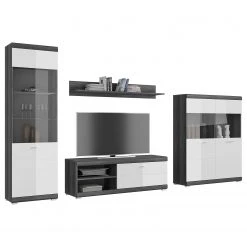 Loftscape Wohnwand Sarai I (4-teilig) - Hochglanz Weiß / Eiche Grau Dekor