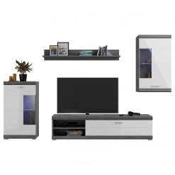 Loftscape Wohnwand Sarai IV (4-teilig) - Inkl. Beleuchtung - Hochglanz Weiß / Eiche Grau Dekor -Wohnzimmermöbel boutique en ligne 1000365276 220728 030 DETAILS P000000001000365276