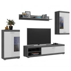 Loftscape Wohnwand Sarai IV (4-teilig) - Inkl. Beleuchtung - Hochglanz Weiß / Eiche Grau Dekor -Wohnzimmermöbel boutique en ligne 1000365276 220728 040 DETAILS P000000001000365276