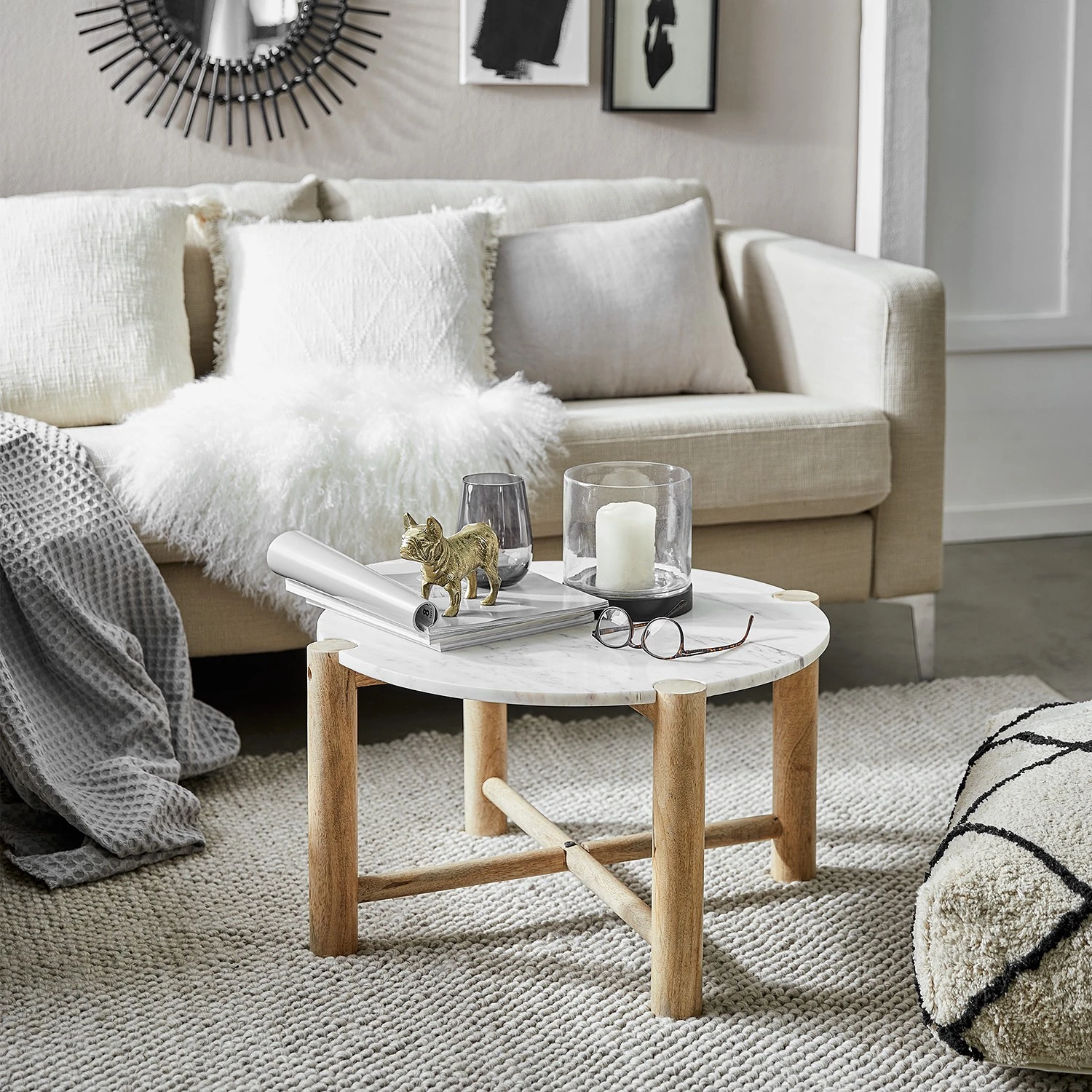 Butlers Beistelltisch MARVELOUS - Marmor / Mangoholz massiv - Natur / Weiß 2 Butlers Beistelltisch MARVELOUS - Marmor / Mangoholz massiv - Natur / Weiß – Bild 2