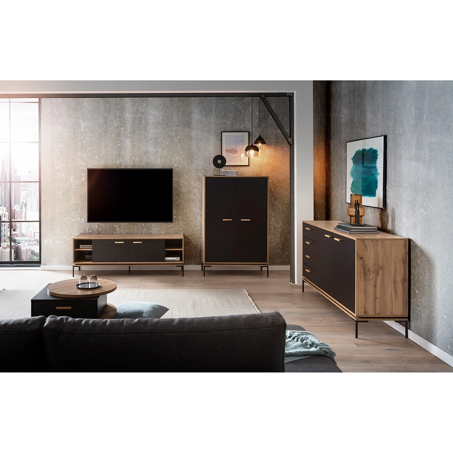 Schildmeyer Highboard Looks - Schwarz / Eiche Dekor 2 Schildmeyer Highboard Looks - Schwarz / Eiche Dekor – Bild 2