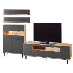 Fashion For Home Wohnwand Leox I (4-teilig) - Inkl. Beleuchtung - Graphit / Eiche Artisan Dekor