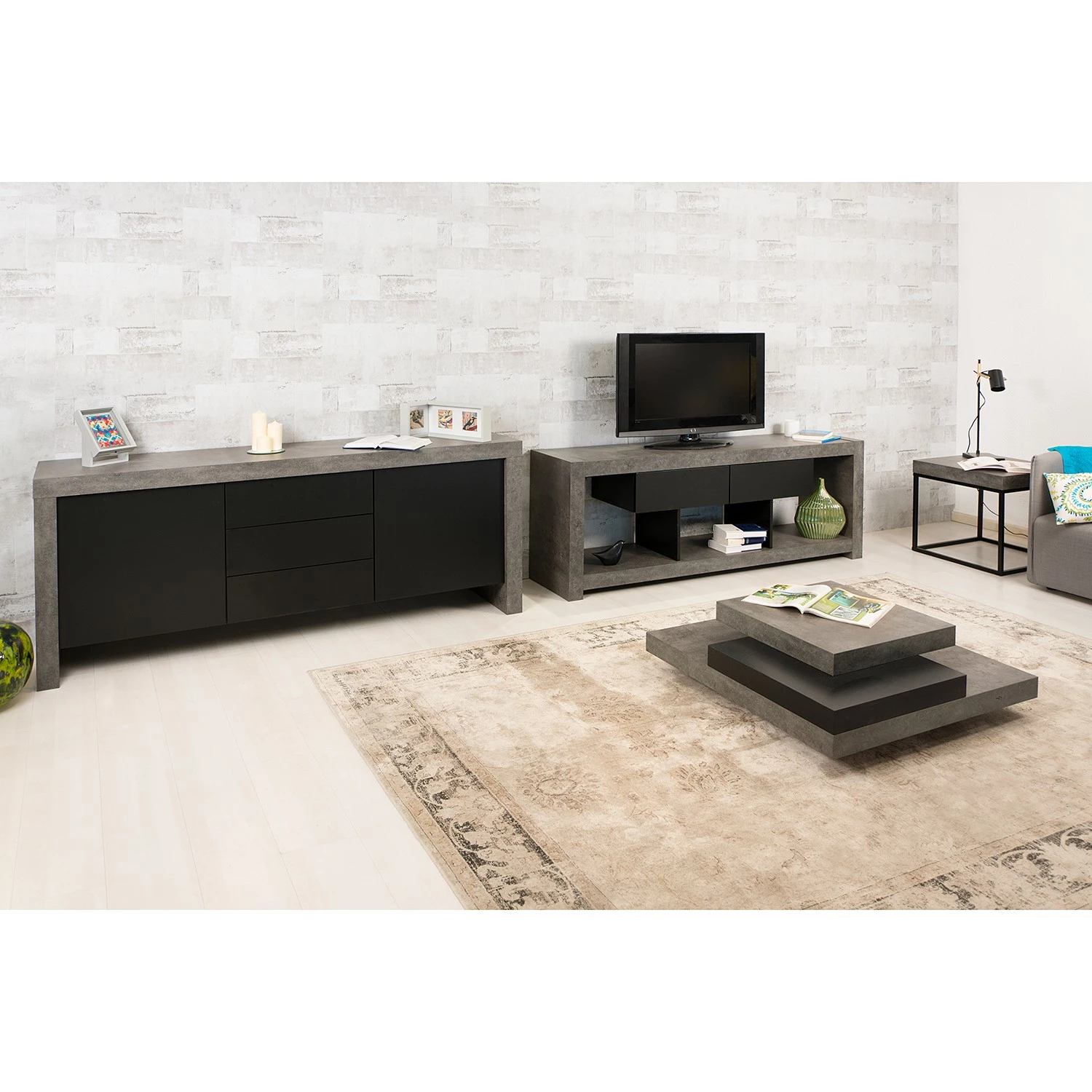Temahome Sideboard Kobe I - Schwarz / Beton Dekor 4 Temahome Sideboard Kobe I - Schwarz / Beton Dekor – Bild 4