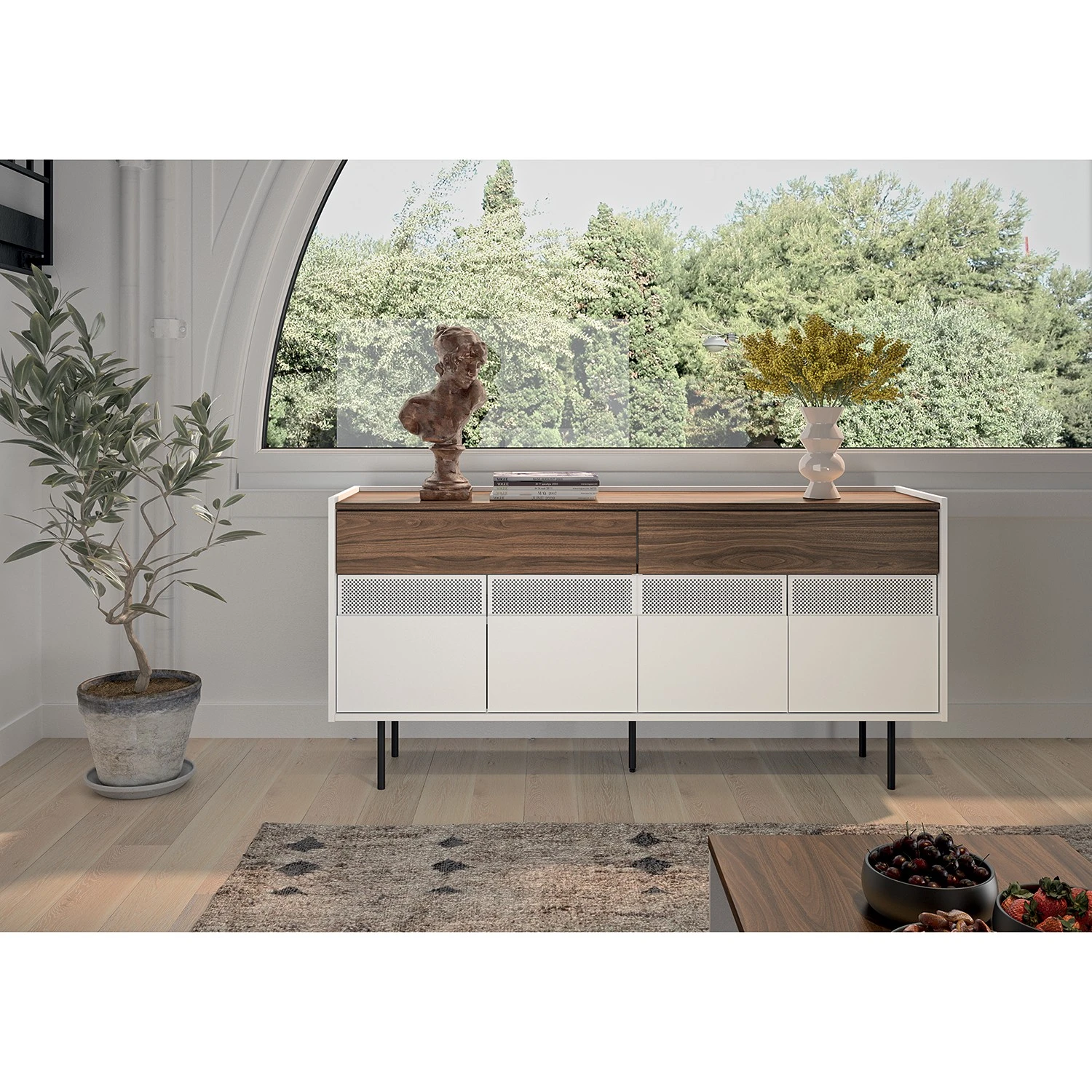 Temahome Sideboard Radio - Echtholzfurnier - Weiß / Walnuss 2 Temahome Sideboard Radio - Echtholzfurnier - Weiß / Walnuss – Bild 2