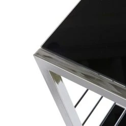 Home Design Beistelltisch Anka - Verchromter Vierkantstahl/Glas Schwarz lackiert -Wohnzimmermöbel boutique en ligne anka beistelltisch 1 1110597