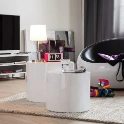 Fredriks Beistelltisch Circle (2er-Set) - Hochglanz Weiß -Wohnzimmermöbel boutique en ligne beistelltisch set circle weiss 1359982