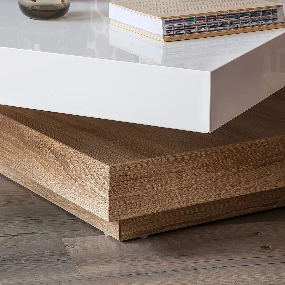 Fredriks Couchtisch Emblaze - Hochglanz Weiß / Eiche Sonoma Dekor 6 Fredriks Couchtisch Emblaze - Hochglanz Weiß / Eiche Sonoma Dekor – Bild 6