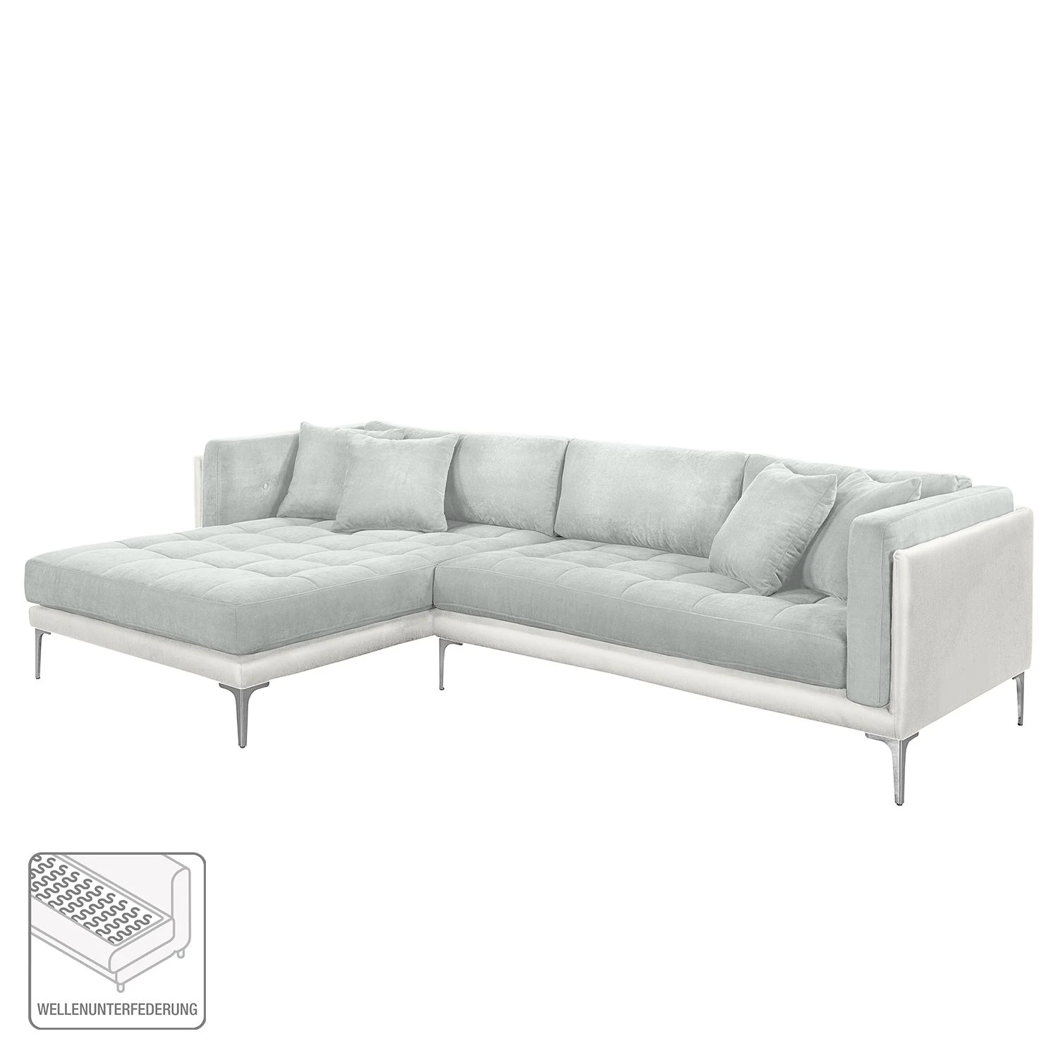 Fredriks Ecksofa Agueada IV Kunstleder / Webstoff - Weiß / Silber - Longchair davorstehend links 2 Fredriks Ecksofa Agueada IV Kunstleder / Webstoff - Weiß / Silber - Longchair davorstehend links – Bild 2