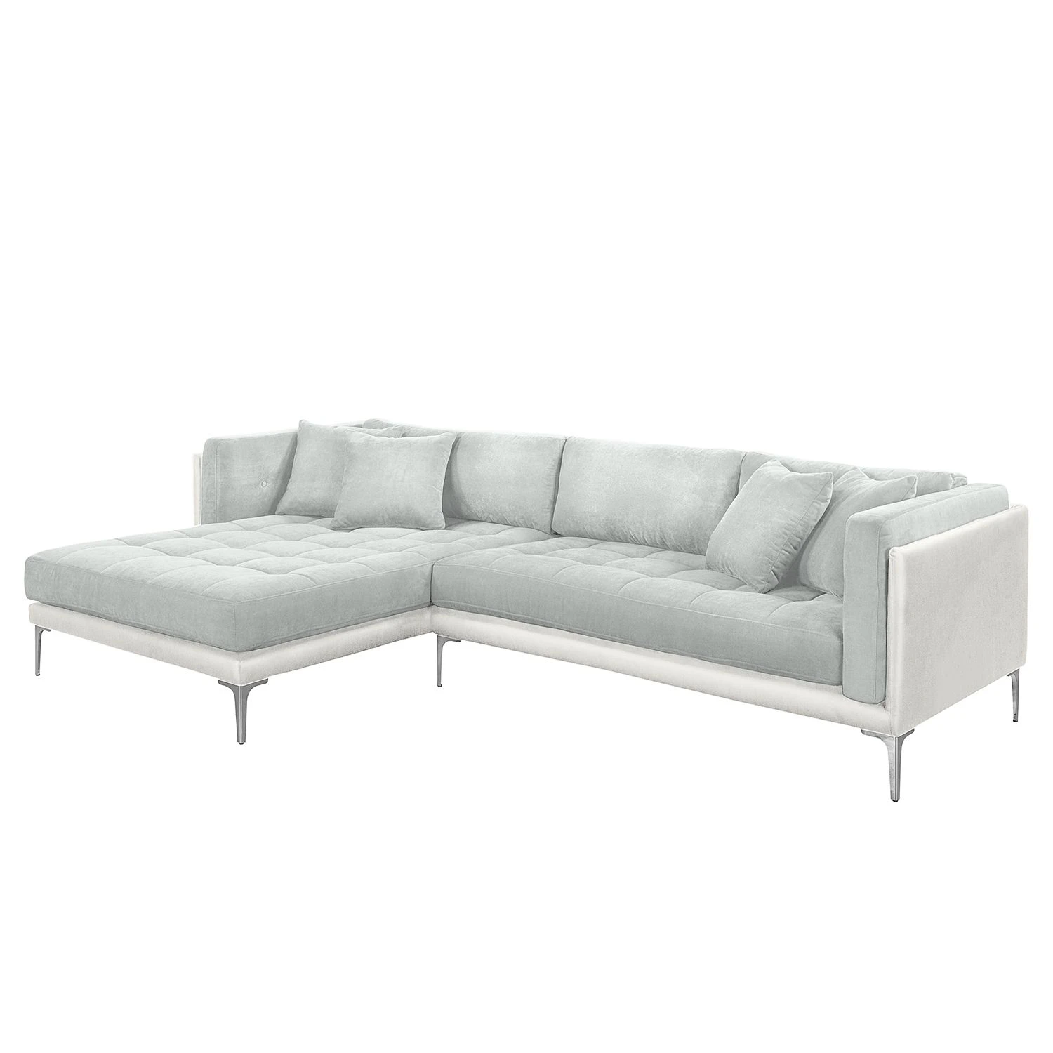 Fredriks Ecksofa Agueada IV Kunstleder / Webstoff - Weiß / Silber - Longchair davorstehend links 1 Fredriks Ecksofa Agueada IV Kunstleder / Webstoff - Weiß / Silber - Longchair davorstehend links