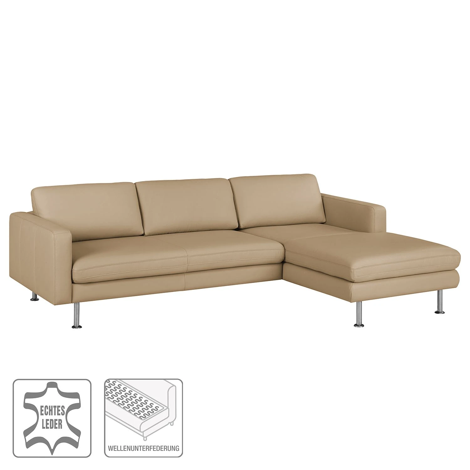Fredriks Ecksofa Bivona I Echtleder - Sand - Longchair davorstehend rechts 2 Fredriks Ecksofa Bivona I Echtleder - Sand - Longchair davorstehend rechts – Bild 2