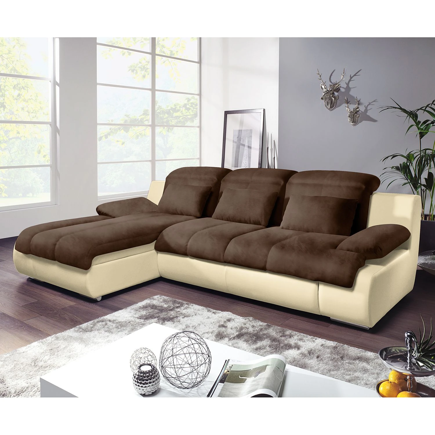 Cotta Ecksofa Delsbo Kunstleder / Microfaser - Creme / Braun - Longchair davorstehend links 3 Cotta Ecksofa Delsbo Kunstleder / Microfaser - Creme / Braun - Longchair davorstehend links – Bild 3